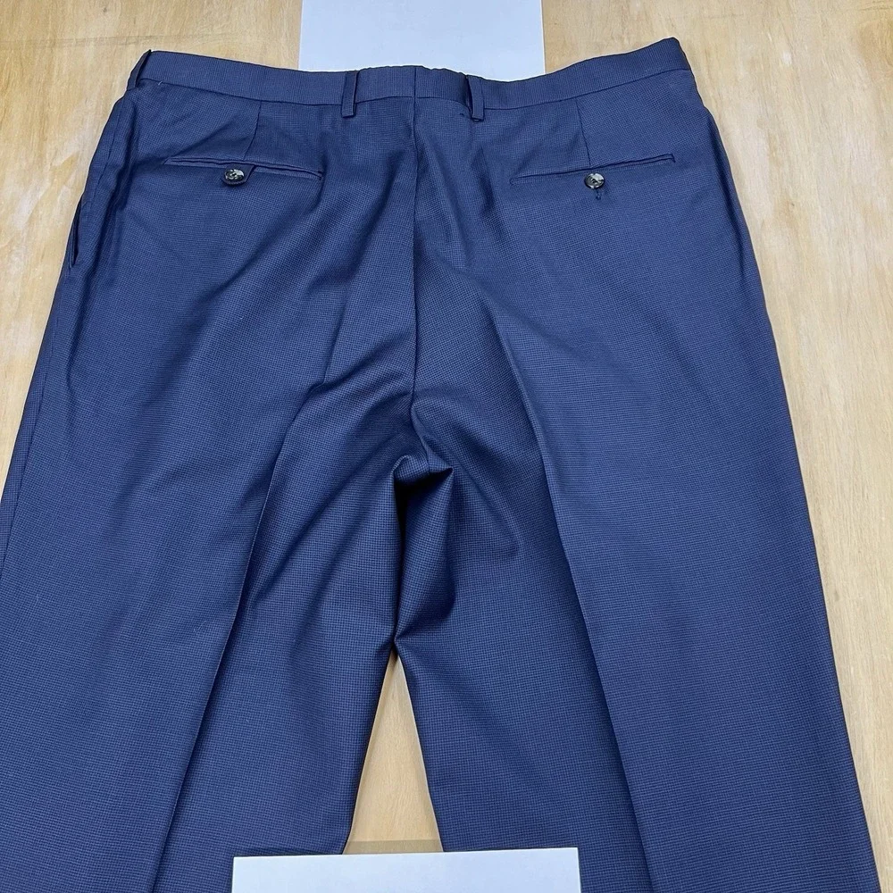 Hickey Freeman Custom Suit Mens 48L Tailored Fit Cuffed Pleated Pants 37x33 Navy